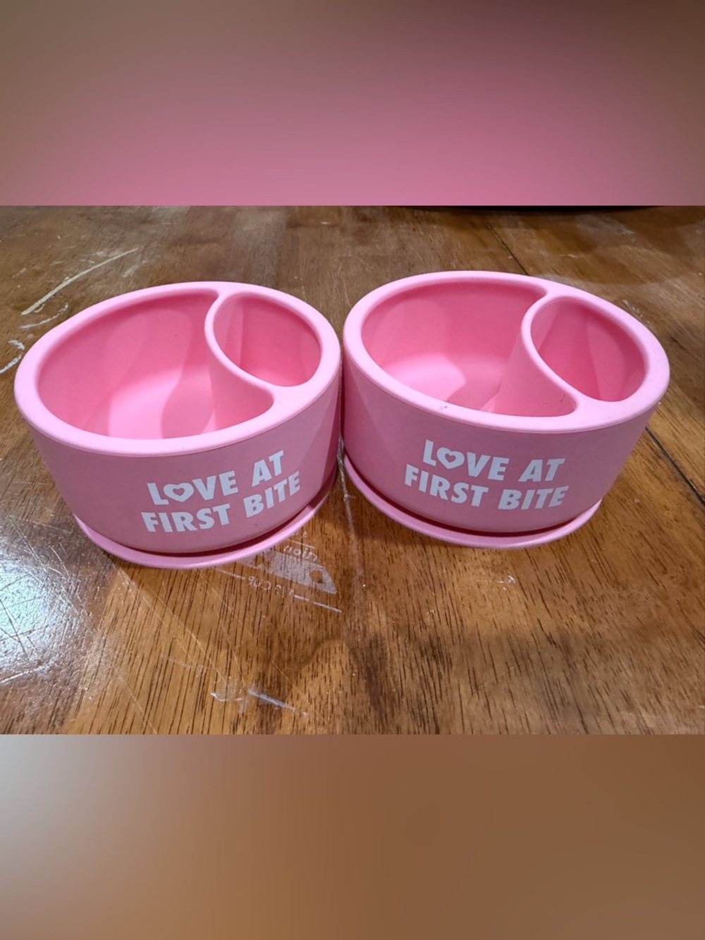 Pink 'Love At First Bite' Kids Food Bowls - Set of 2
